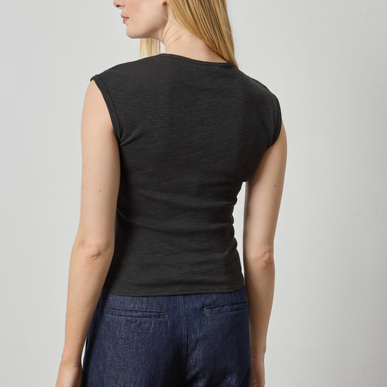 Extended Shoulder Slim Tee Womens Top Black A2