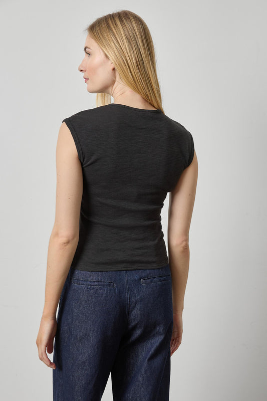 Extended Shoulder Slim Tee Womens Top Black A2