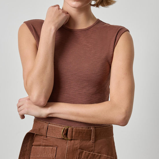 Extended Shoulder Slim Tee Womens Top Chestnut A3