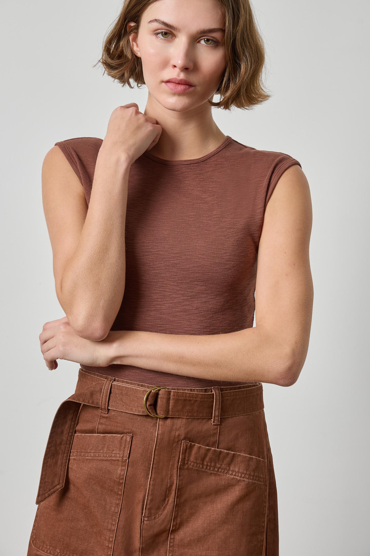 Extended Shoulder Slim Tee Womens Top Chestnut A3