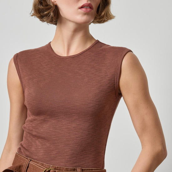 Extended Shoulder Slim Tee Womens Top Chestnut A4