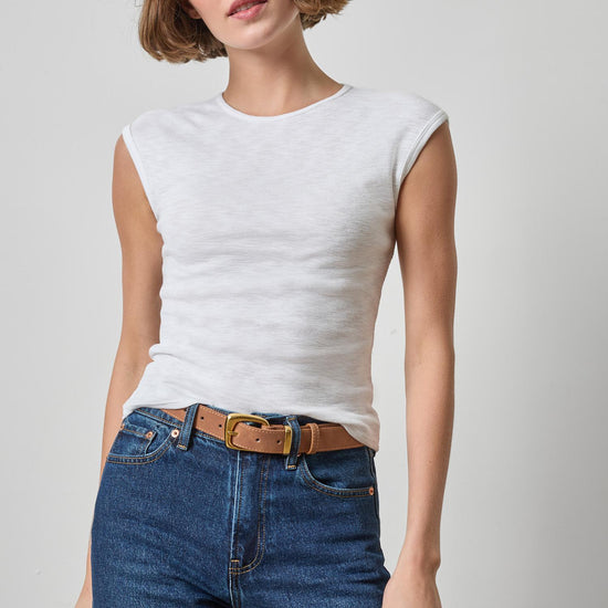 Extended Shoulder Slim Tee Womens Top White A1