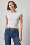 Extended Shoulder Slim Tee Womens Top White A1