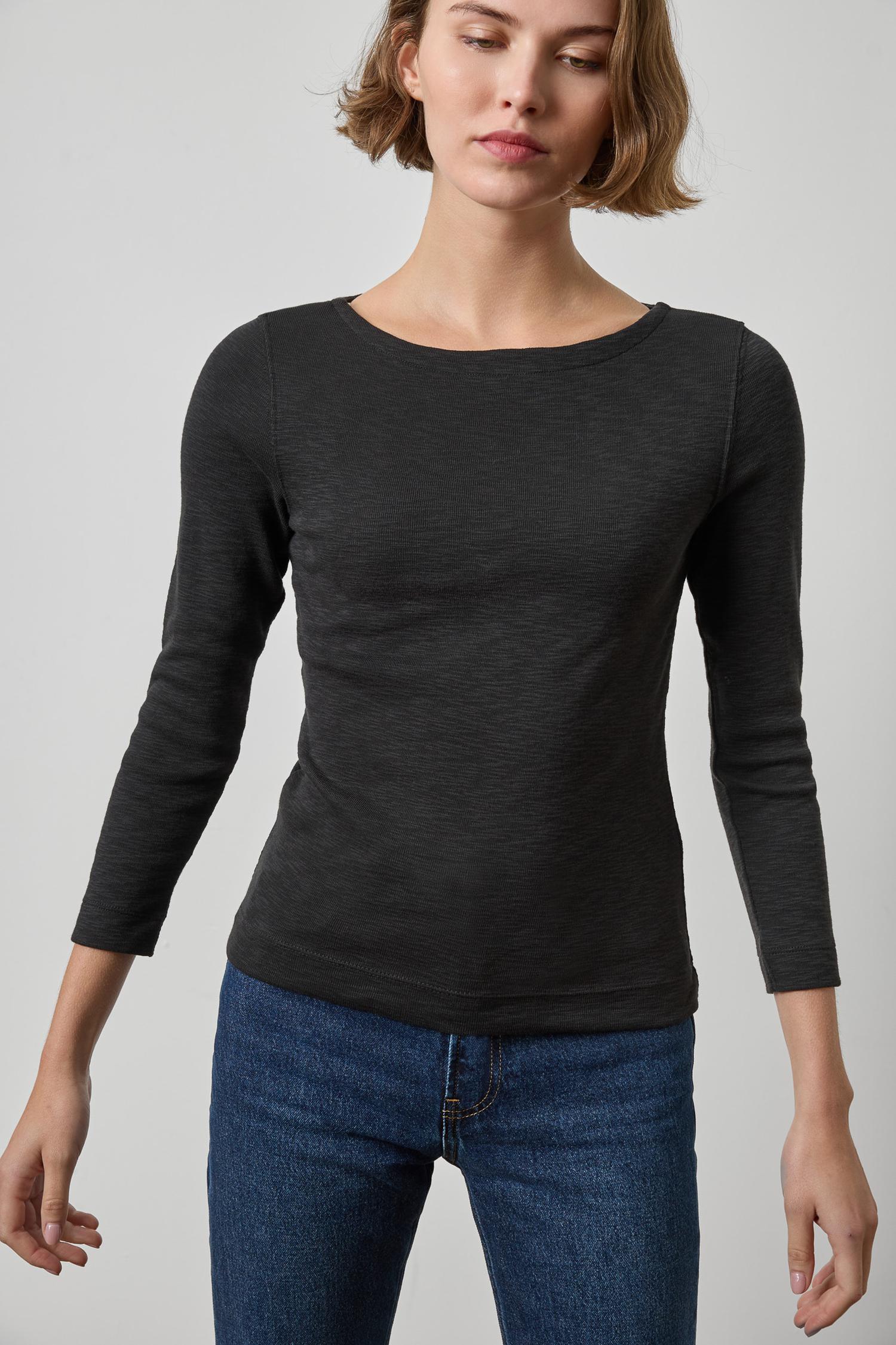 3/4 Sleeve French Tee Womens Top Black A1