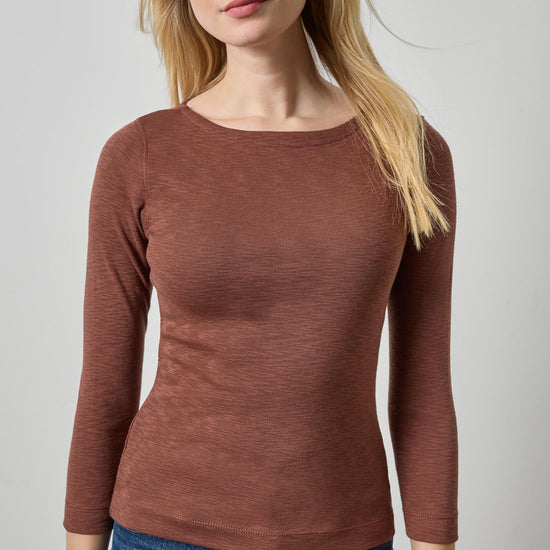 3/4 Sleeve French Tee Womens Top Chestnut A1