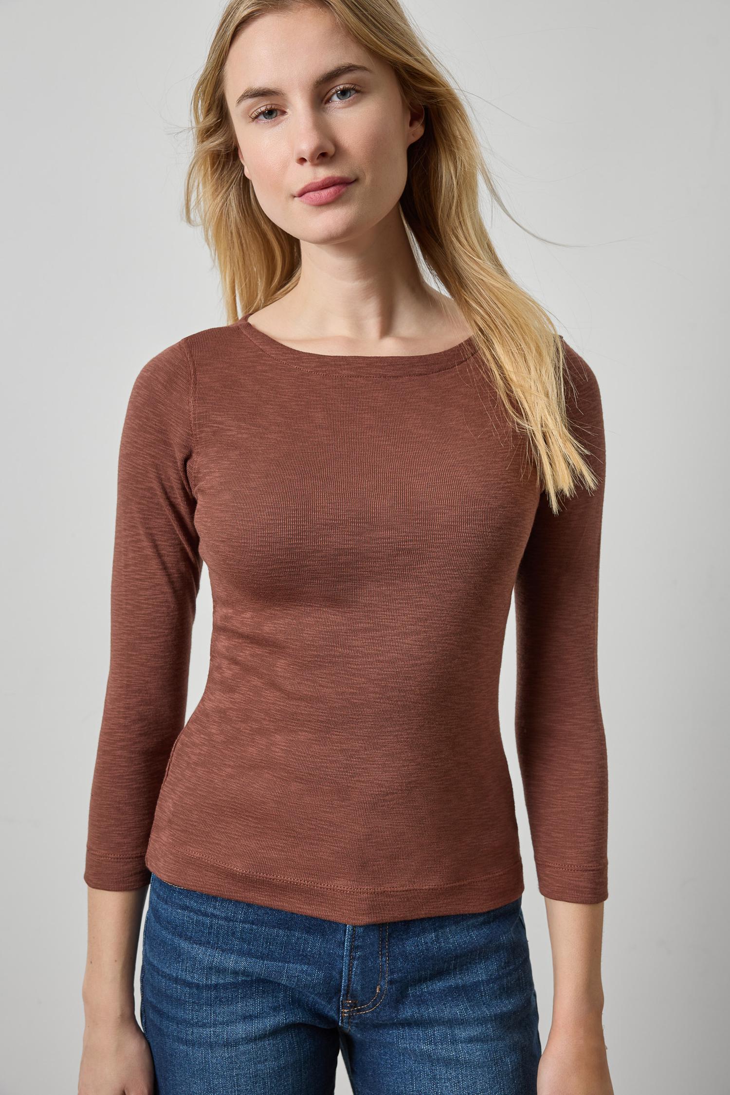 3/4 Sleeve French Tee Womens Top Chestnut A1