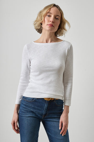 3/4 Sleeve French Tee Womens Top White A1