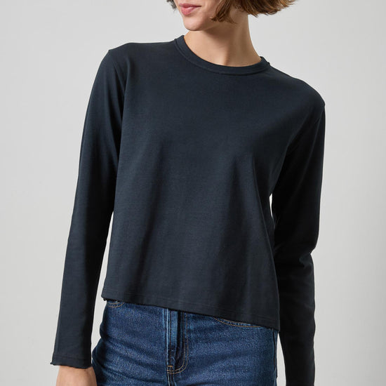 Rolled Edge Relaxed Tee Womens Top Black A1