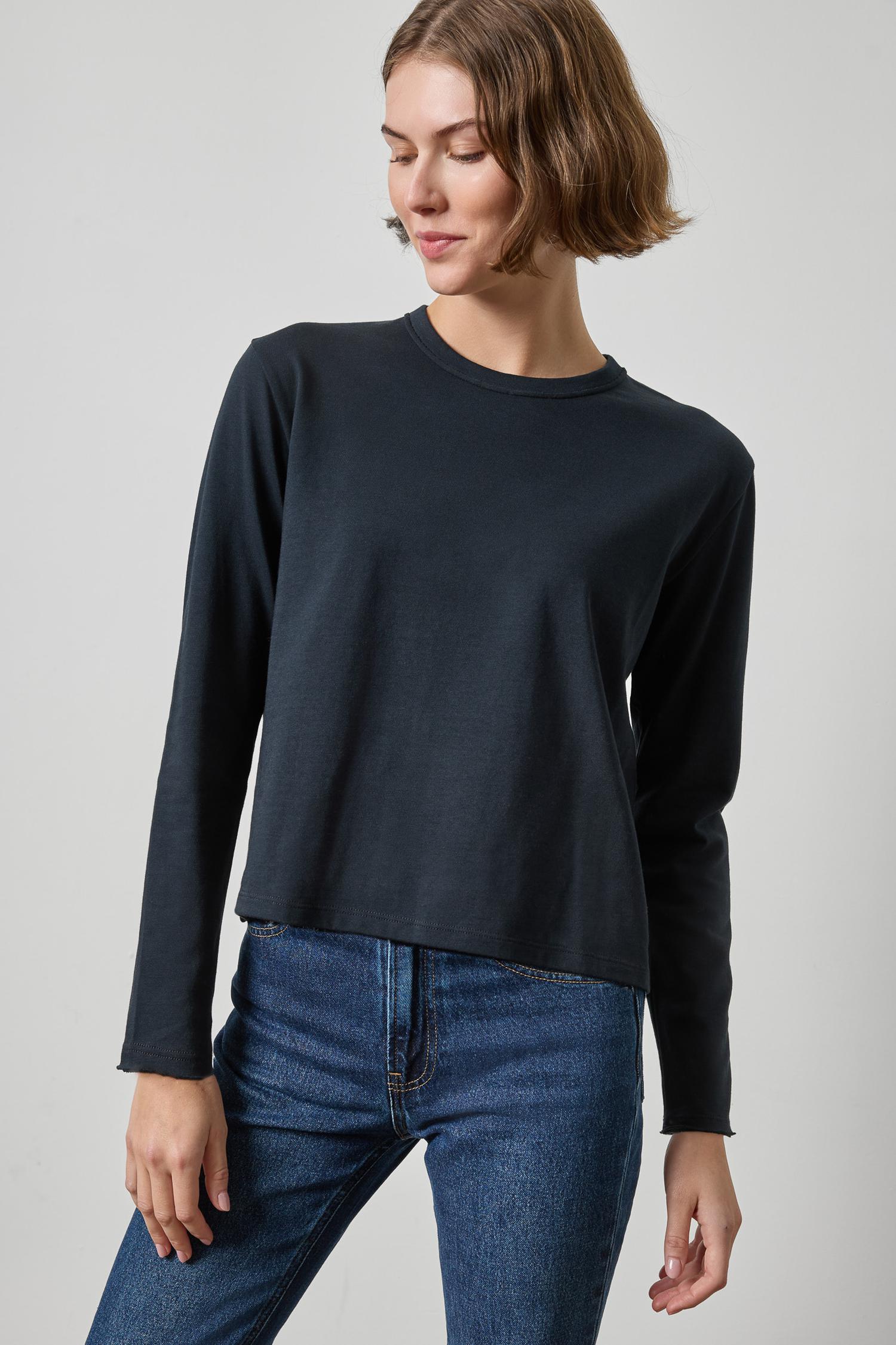 Rolled Edge Relaxed Tee Womens Top Black A1