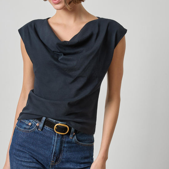 Drape Neck Wedge Top Womens Top Black A1