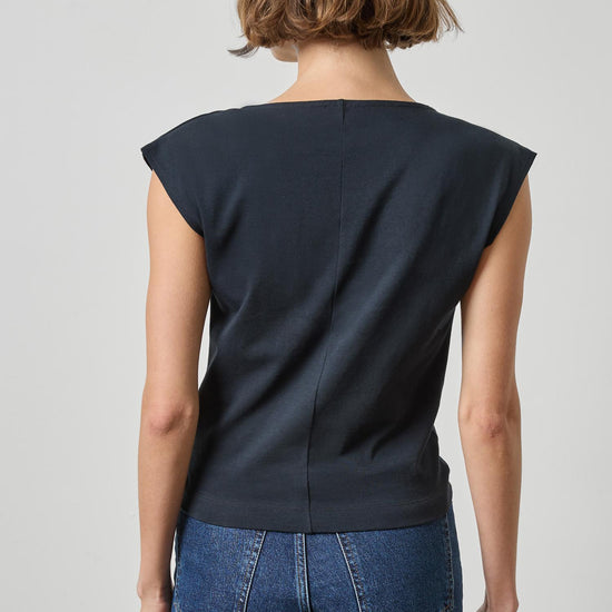 Drape Neck Wedge Top Womens Top Black A2