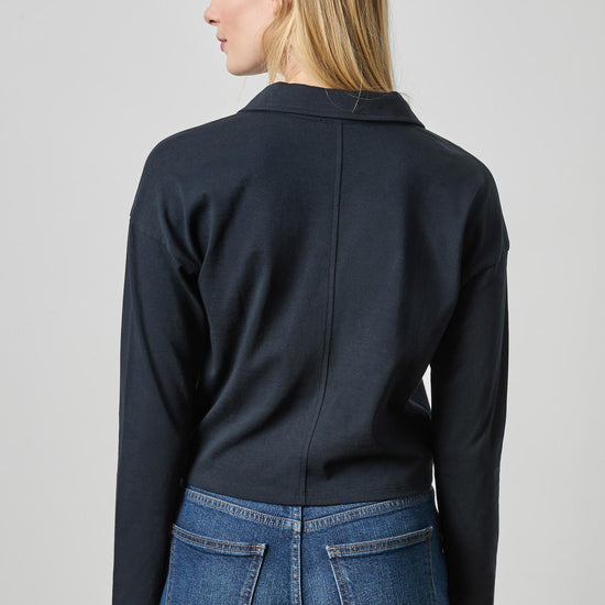 Faux Wrap Collared Top Womens Top Black A2