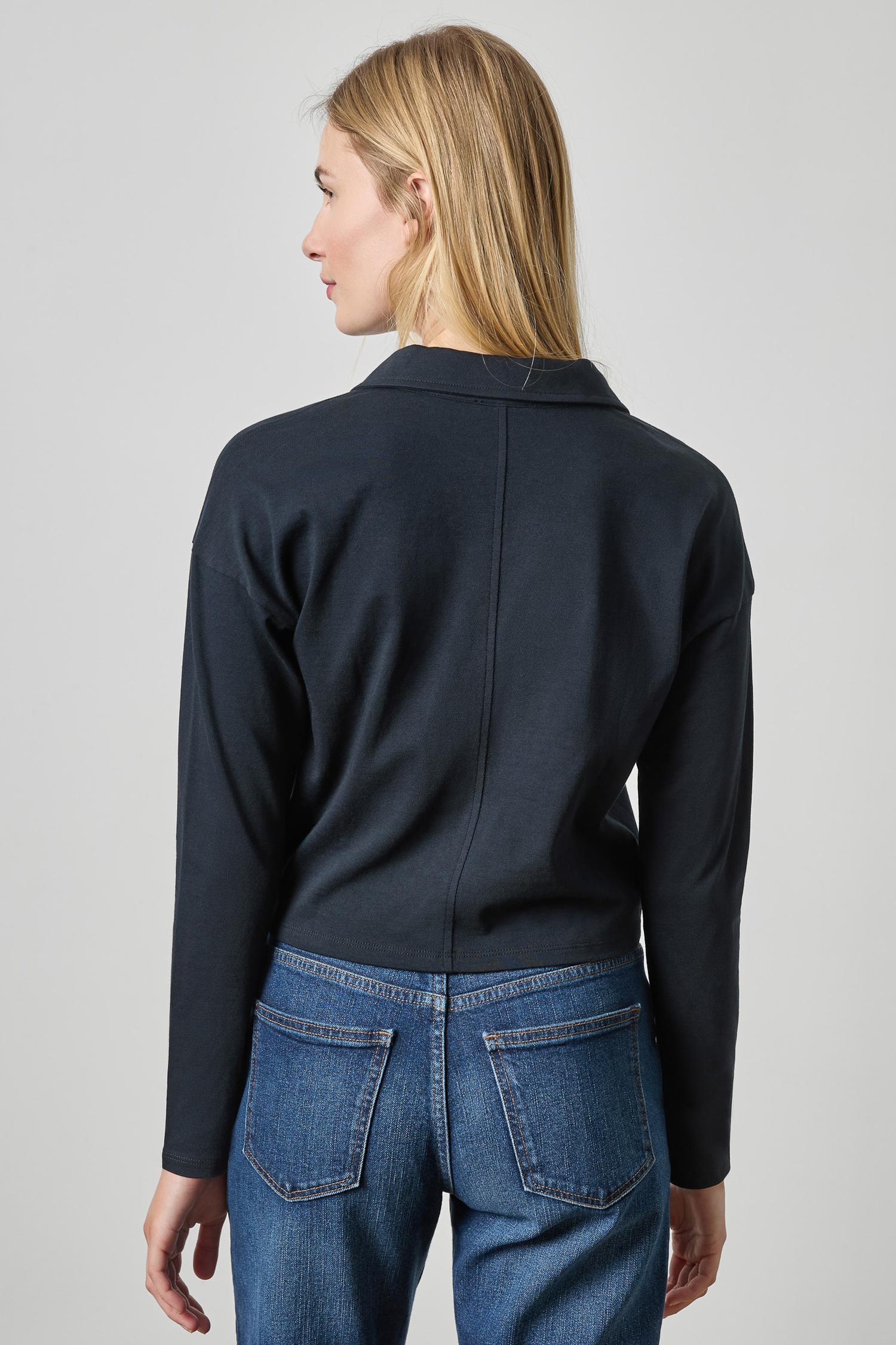 Faux Wrap Collared Top Womens Top Black A2
