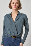 Faux Wrap Collared Top Womens Top Mineral A1