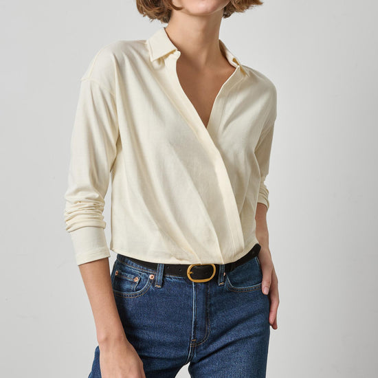 Faux Wrap Collared Top Womens Top Rope A1