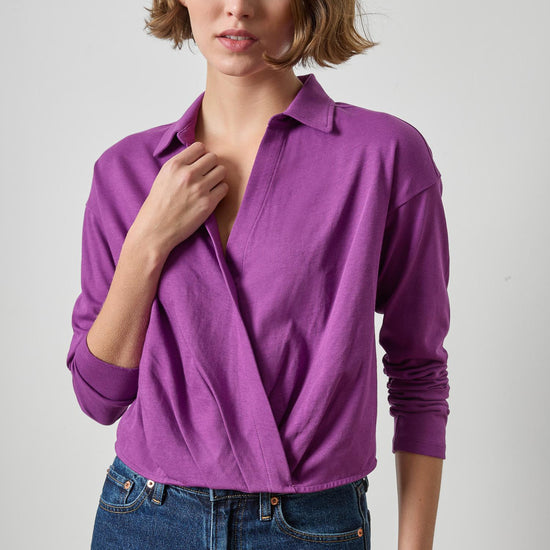 Faux Wrap Collared Top Womens Top Snapdragon A1
