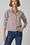 Straight Fit Short Button Down Womens Top Chestnut Stripe A1