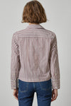 Straight Fit Short Button Down Womens Top Chestnut Stripe A2