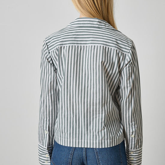 Straight Fit Short Button Down Womens Top Mineral Stripe A2