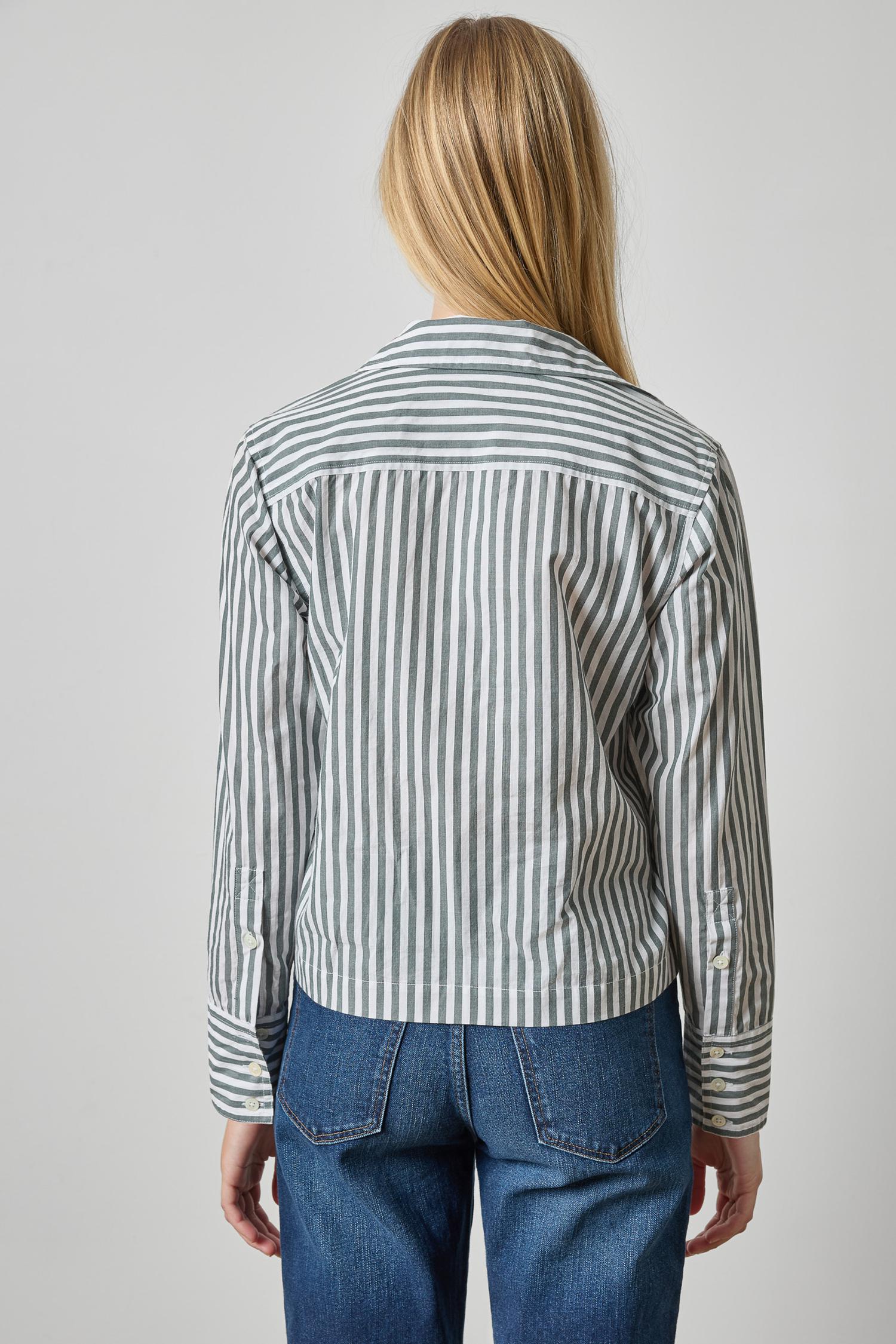 Straight Fit Short Button Down Womens Top Mineral Stripe A2