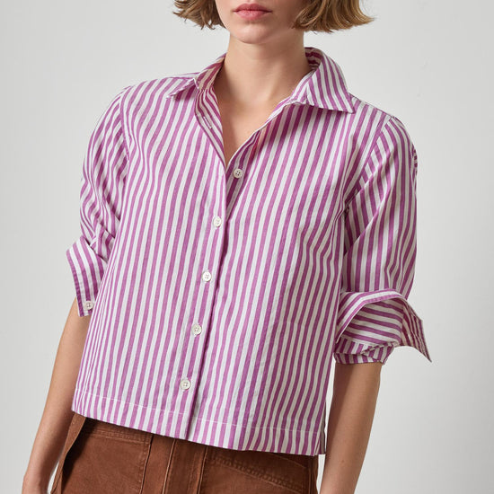 Straight Fit Short Button Down Womens Top Snapdragon Stripe A1