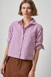 Straight Fit Short Button Down Womens Top Snapdragon Stripe A1
