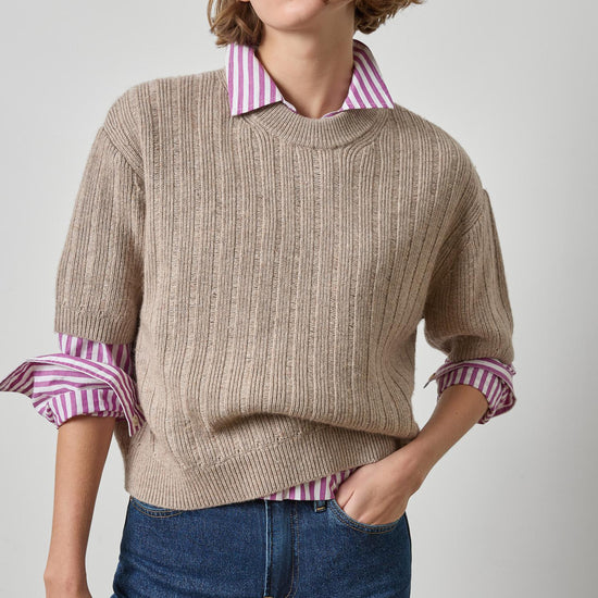 Straight Fit Short Button Down Womens Top Snapdragon Stripe A4