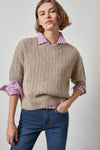 Straight Fit Short Button Down Womens Top Snapdragon Stripe A4