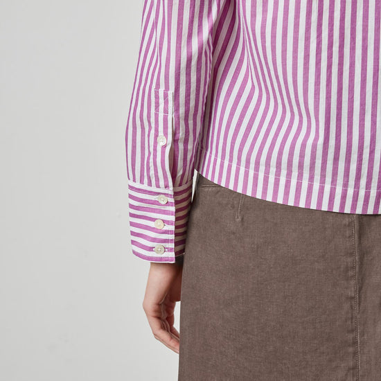 Straight Fit Short Button Down Womens Top Snapdragon Stripe A5