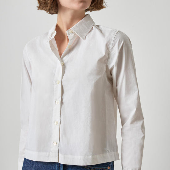 Straight Fit Short Button Down Womens Top White A1