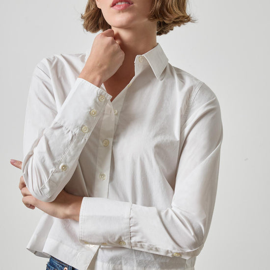 Straight Fit Short Button Down Womens Top White A3