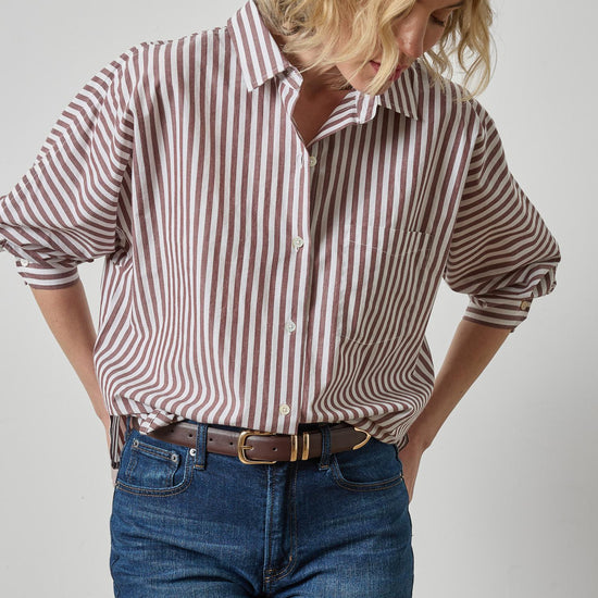 Dolman Sleeve Button Down Shirt Womens Top Chestnut Stripe A1