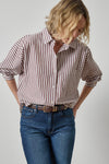 Dolman Sleeve Button Down Shirt Womens Top Chestnut Stripe A1
