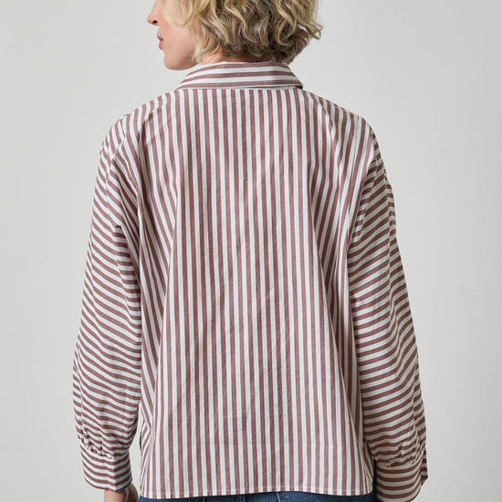 Dolman Sleeve Button Down Shirt Womens Top Chestnut Stripe A2