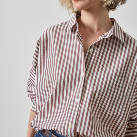 Dolman Sleeve Button Down Shirt Womens Top Chestnut Stripe A3