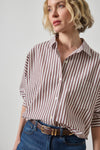 Dolman Sleeve Button Down Shirt Womens Top Chestnut Stripe A3