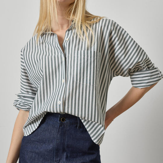 Dolman Sleeve Button Down Shirt Womens Top Mineral Stripe A1
