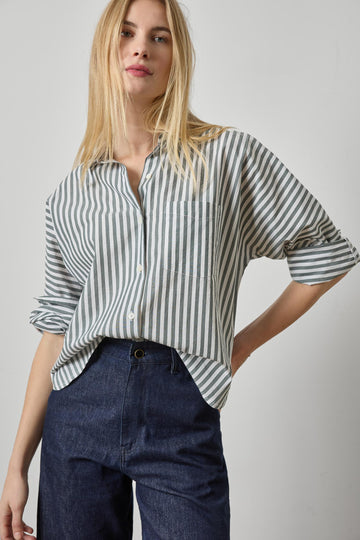 Dolman Sleeve Button Down Shirt Womens Top Mineral Stripe A1