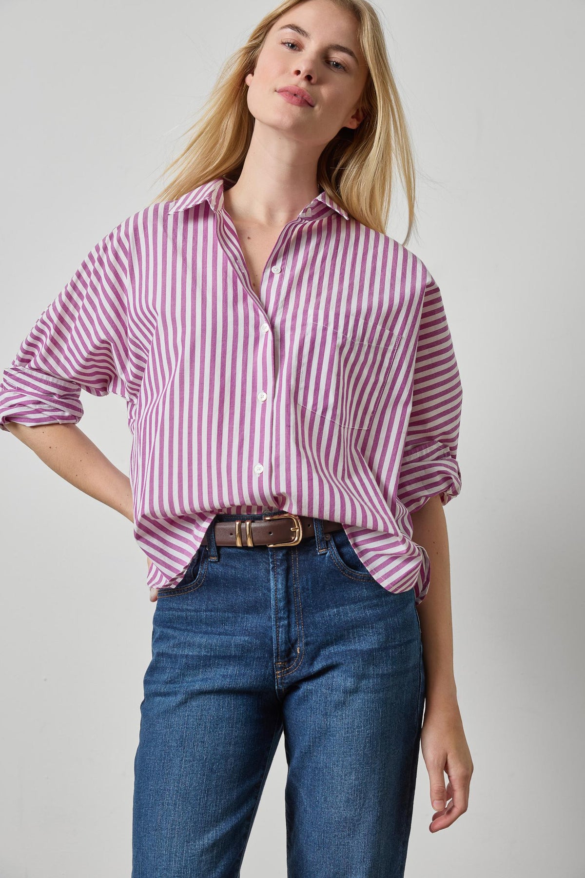 Dolman Sleeve Button Down Shirt Womens Top Snapdragon Stripe A1