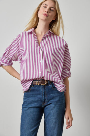 Dolman Sleeve Button Down Shirt Womens Top Snapdragon Stripe A1