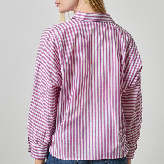 Dolman Sleeve Button Down Shirt Womens Top Snapdragon Stripe A2