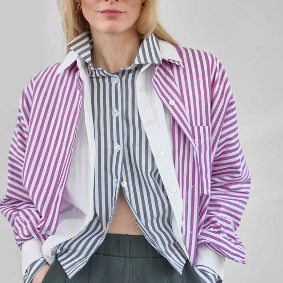 Dolman Sleeve Button Down Shirt Womens Top Snapdragon Stripe C1