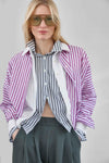 Dolman Sleeve Button Down Shirt Womens Top Snapdragon Stripe C1