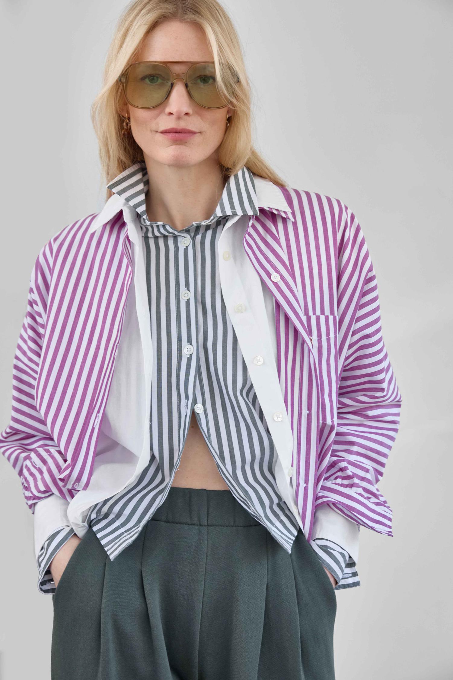 Dolman Sleeve Button Down Shirt Womens Top Snapdragon Stripe C1