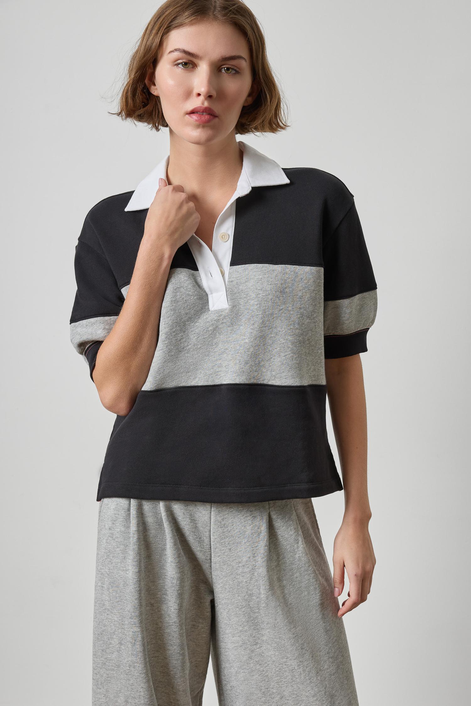 Oversized Elbow Sleeve Rugby Womens Top Black Rugby A1