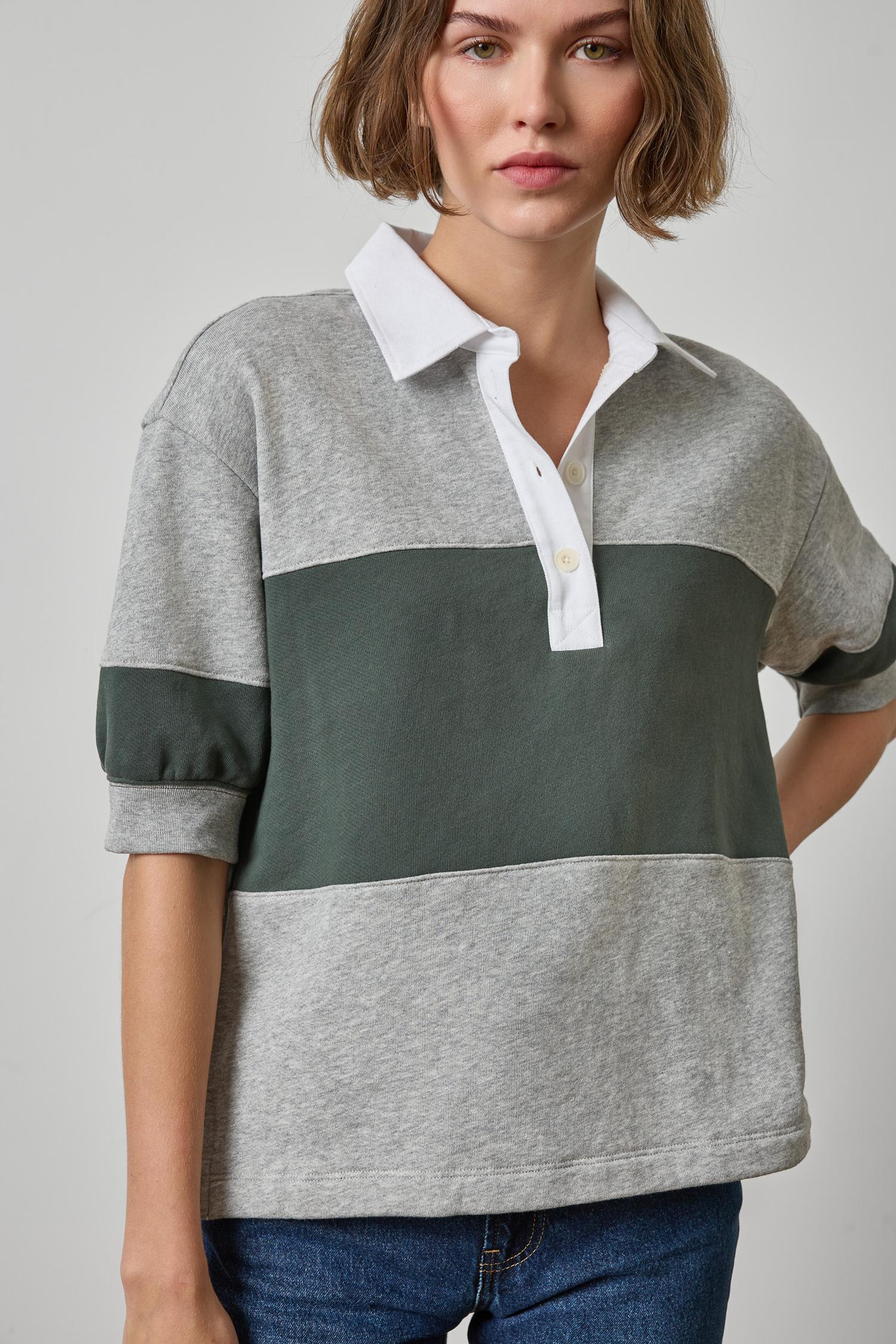 Oversized Elbow Sleeve Rugby Womens Top Heather Grey Rugby A1