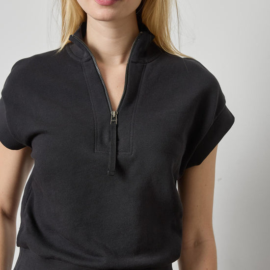 Zip Mock Neck Womens Top Black A1