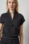 Zip Mock Neck Womens Top Black A1