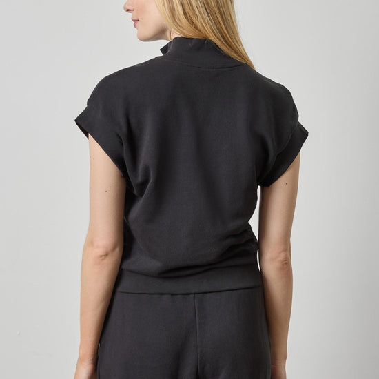 Zip Mock Neck Womens Top Black A2