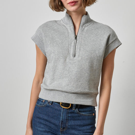 Zip Mock Neck Womens Top Heather Grey A1